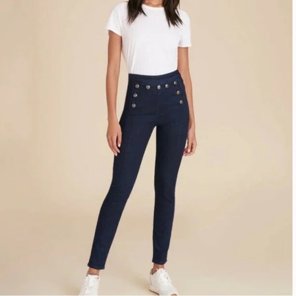Veronica beard Jeans sailor skinny navy front bottoms high...